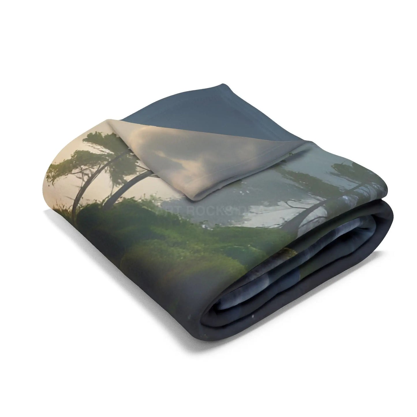 Coastal Serenity Mossy Rock Beach Fleece Blanket - Home Decor