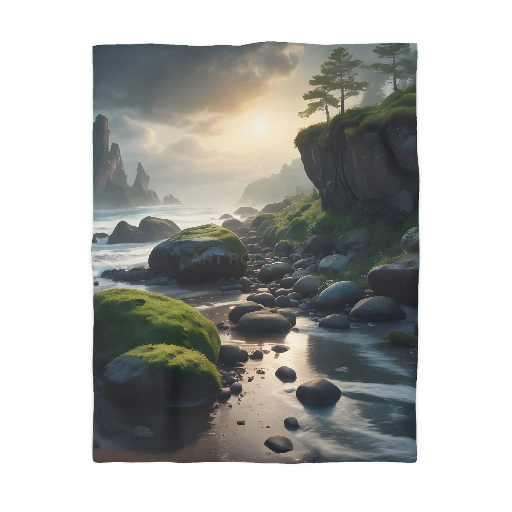 Coastal Serenity Mossy Rock Beach Microfiber Duvet Cover - Nature-Inspired Bedding for Tranquil Spaces - Home Decor
