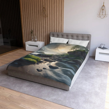 Coastal Serenity Mossy Rock Beach Microfiber Duvet Cover - Nature-Inspired Bedding for Tranquil Spaces - Home Decor