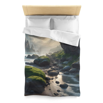 Coastal Serenity Mossy Rock Beach Microfiber Duvet Cover - Nature-Inspired Bedding for Tranquil Spaces - Home Decor