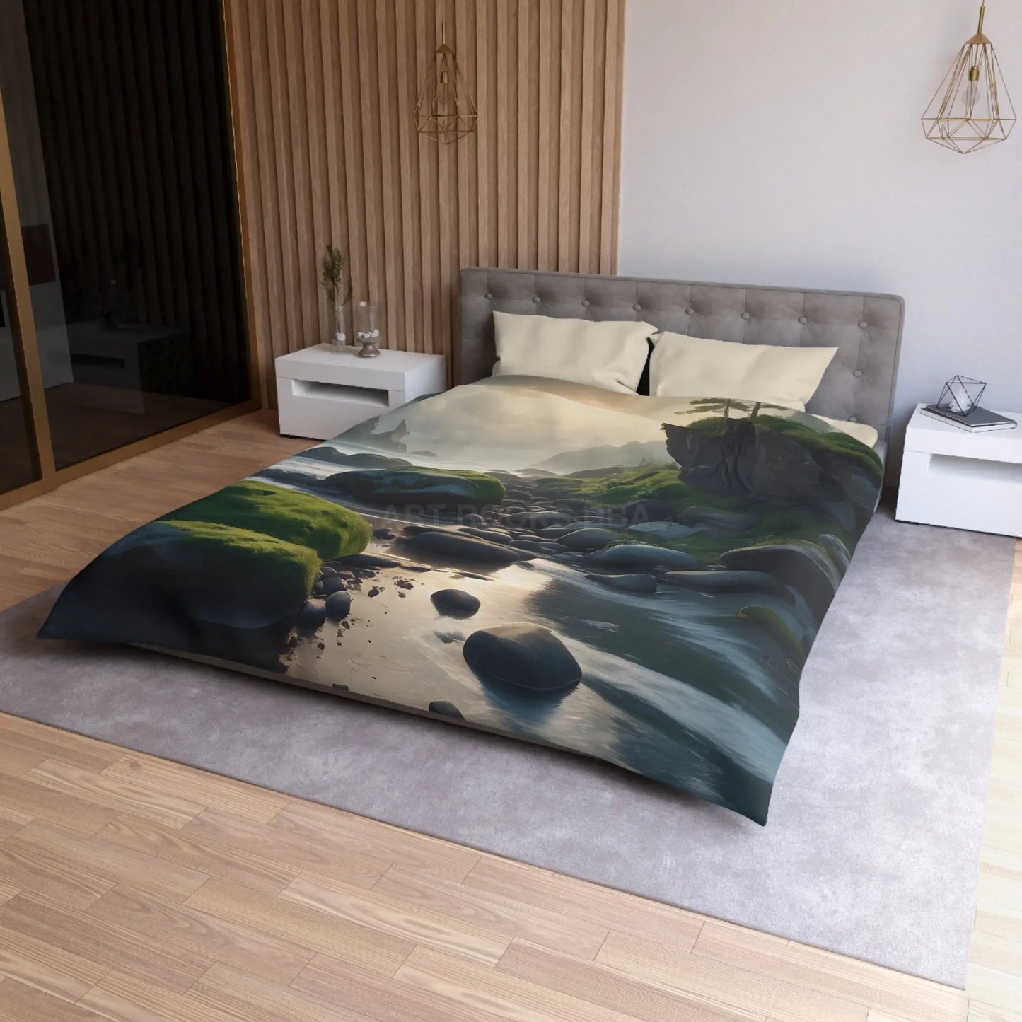 Coastal Serenity Mossy Rock Beach Microfiber Duvet Cover - Nature-Inspired Bedding for Tranquil Spaces - Home Decor