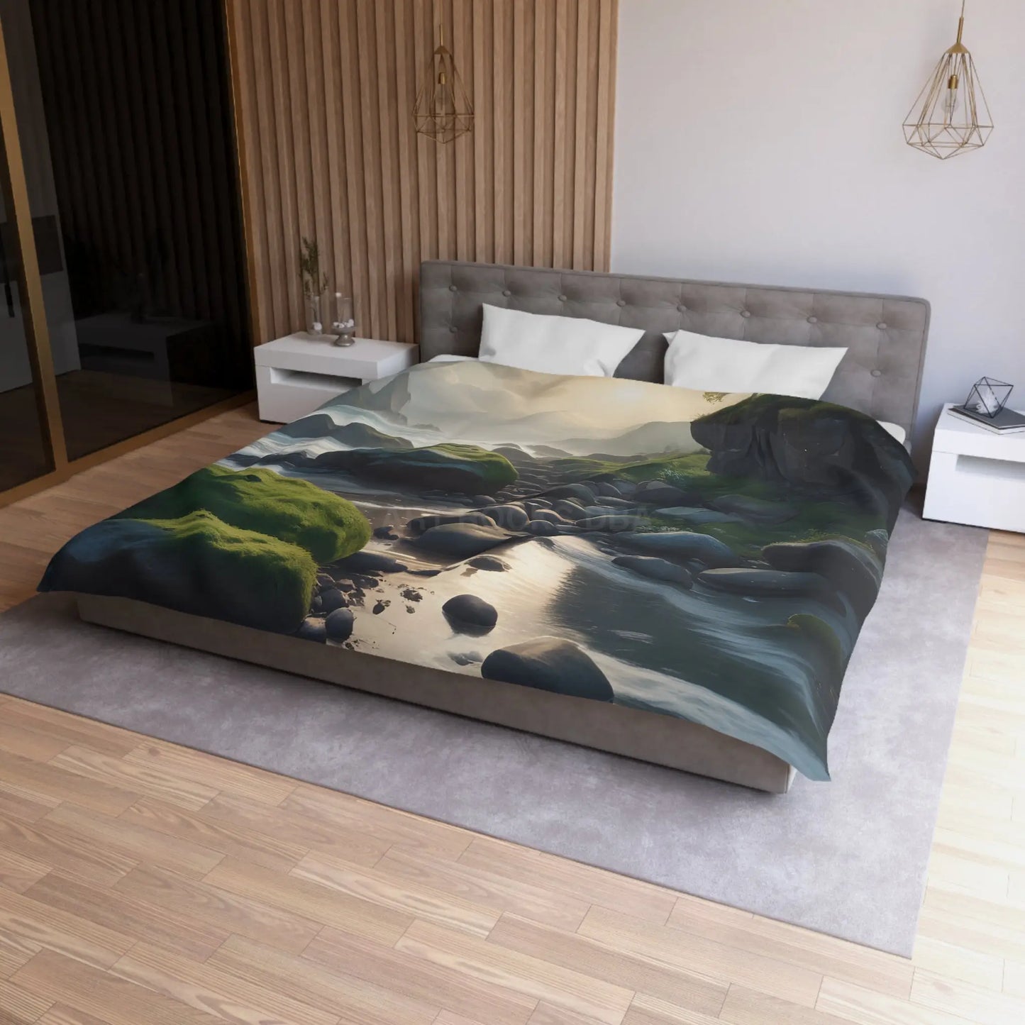 Coastal Serenity Mossy Rock Beach Microfiber Duvet Cover - Nature-Inspired Bedding for Tranquil Spaces - Home Decor