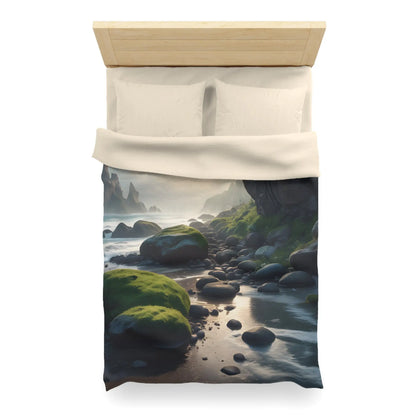 Coastal Serenity Mossy Rock Beach Microfiber Duvet Cover - Nature-Inspired Bedding for Tranquil Spaces - Home Decor