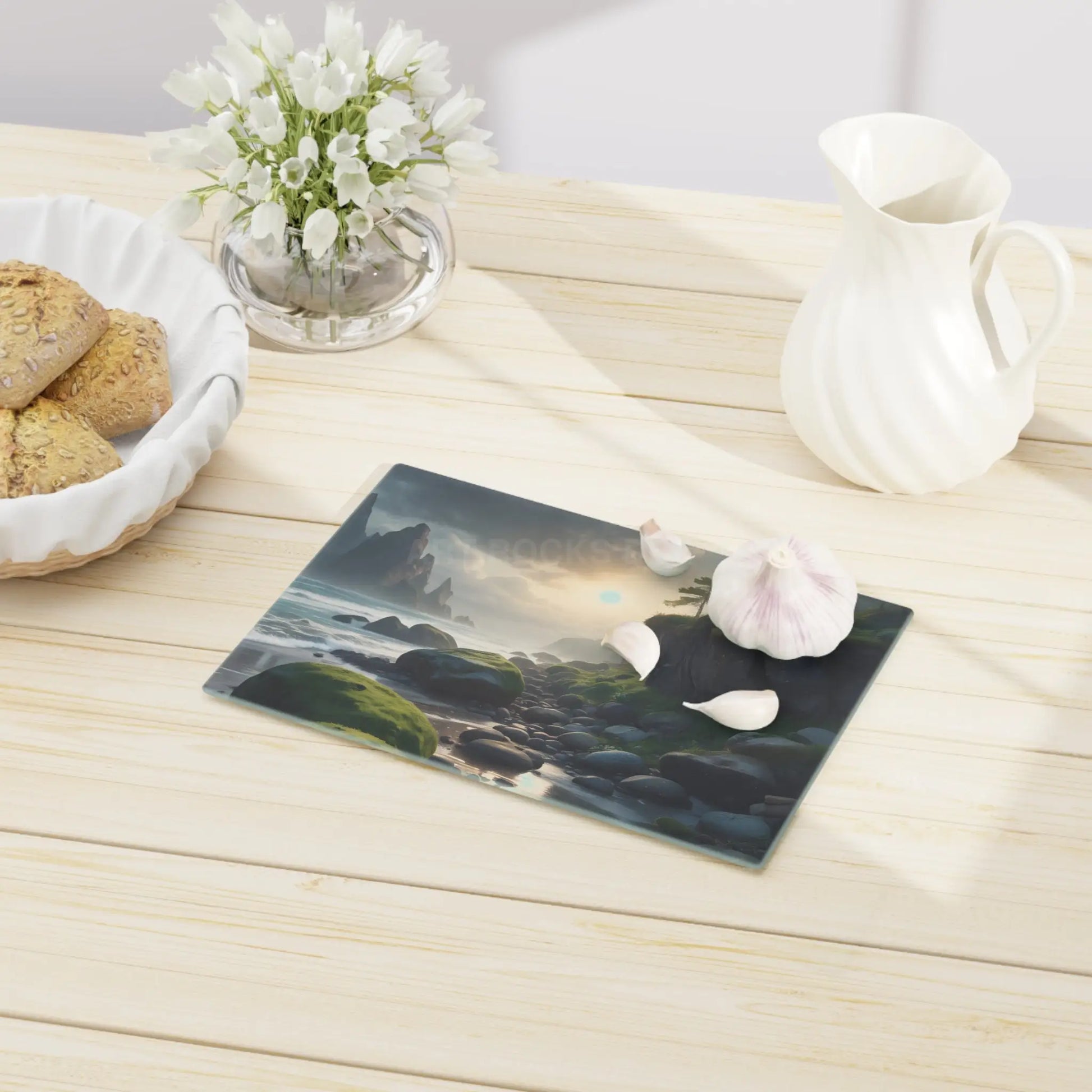 Coastal Sunrise Cutting Board — Scenic Seaside Beach Landscape - Home Decor