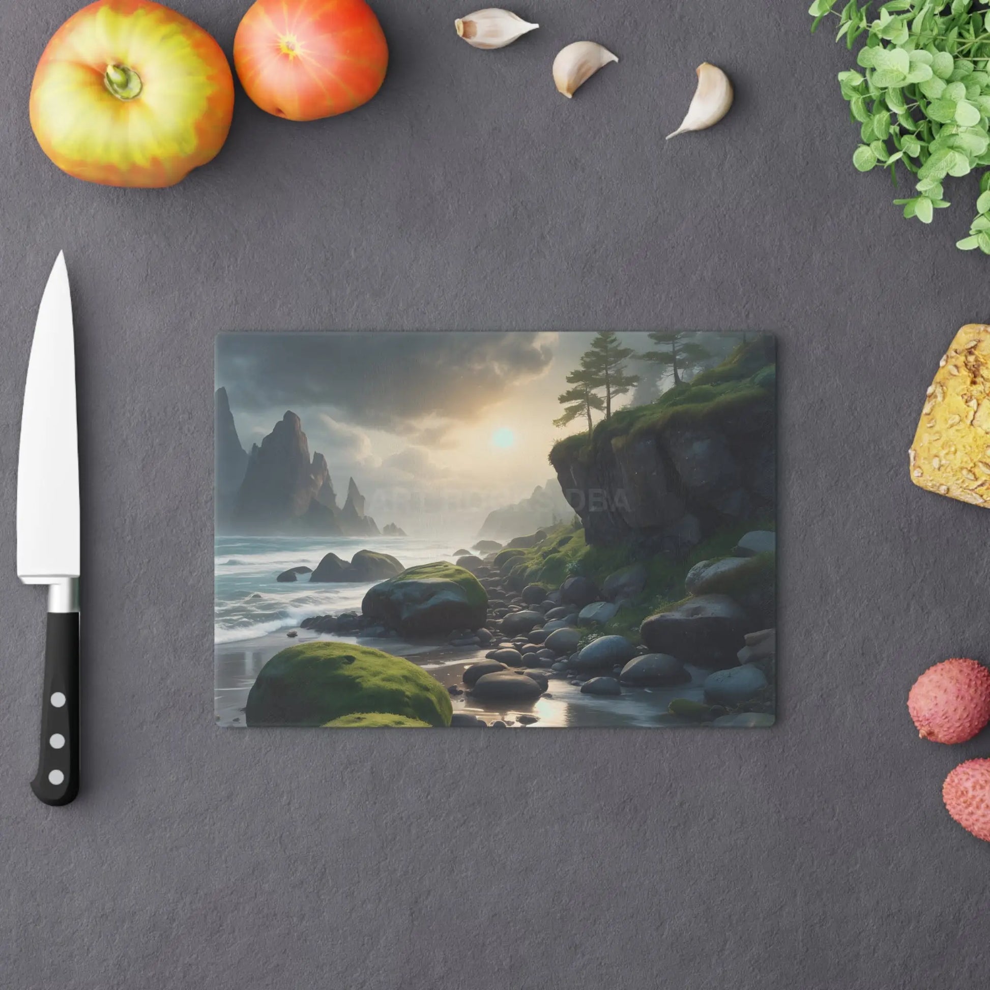 Coastal Sunrise Cutting Board — Scenic Seaside Beach Landscape - Home Decor