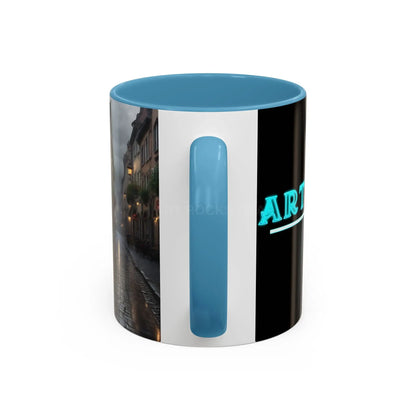 Cobblestone Rainy Street Accent Coffee Mug (11/15oz) — Cozy Evening Cityscape - Mug