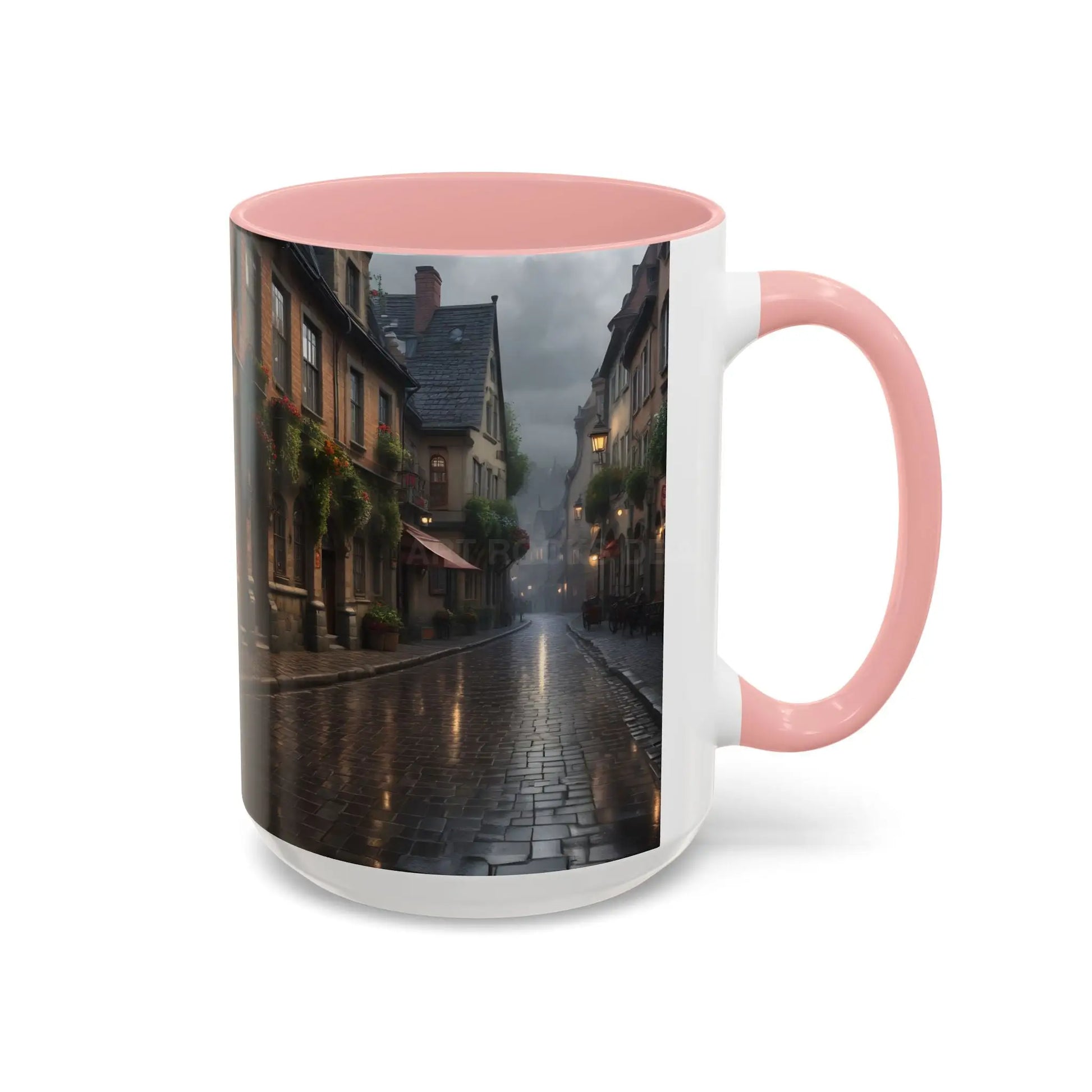 Cobblestone Rainy Street Accent Coffee Mug (11/15oz) — Cozy Evening Cityscape - Mug