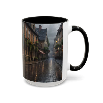 Cobblestone Rainy Street Accent Coffee Mug (11/15oz) — Cozy Evening Cityscape - Mug