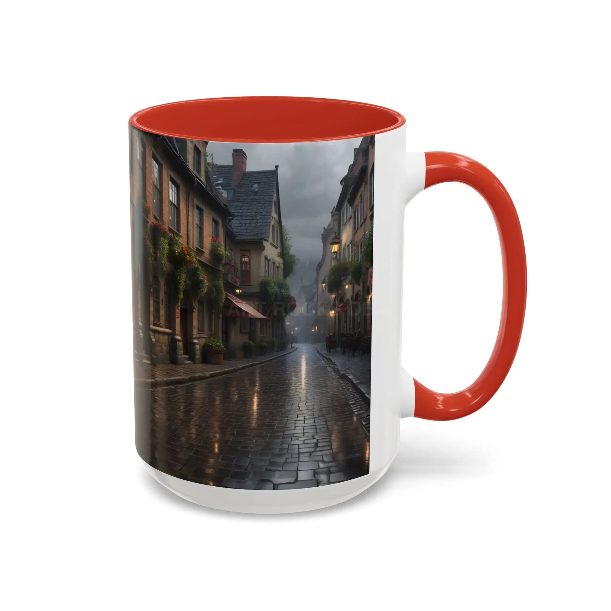 Cobblestone Rainy Street Accent Coffee Mug (11/15oz) — Cozy Evening Cityscape - Mug