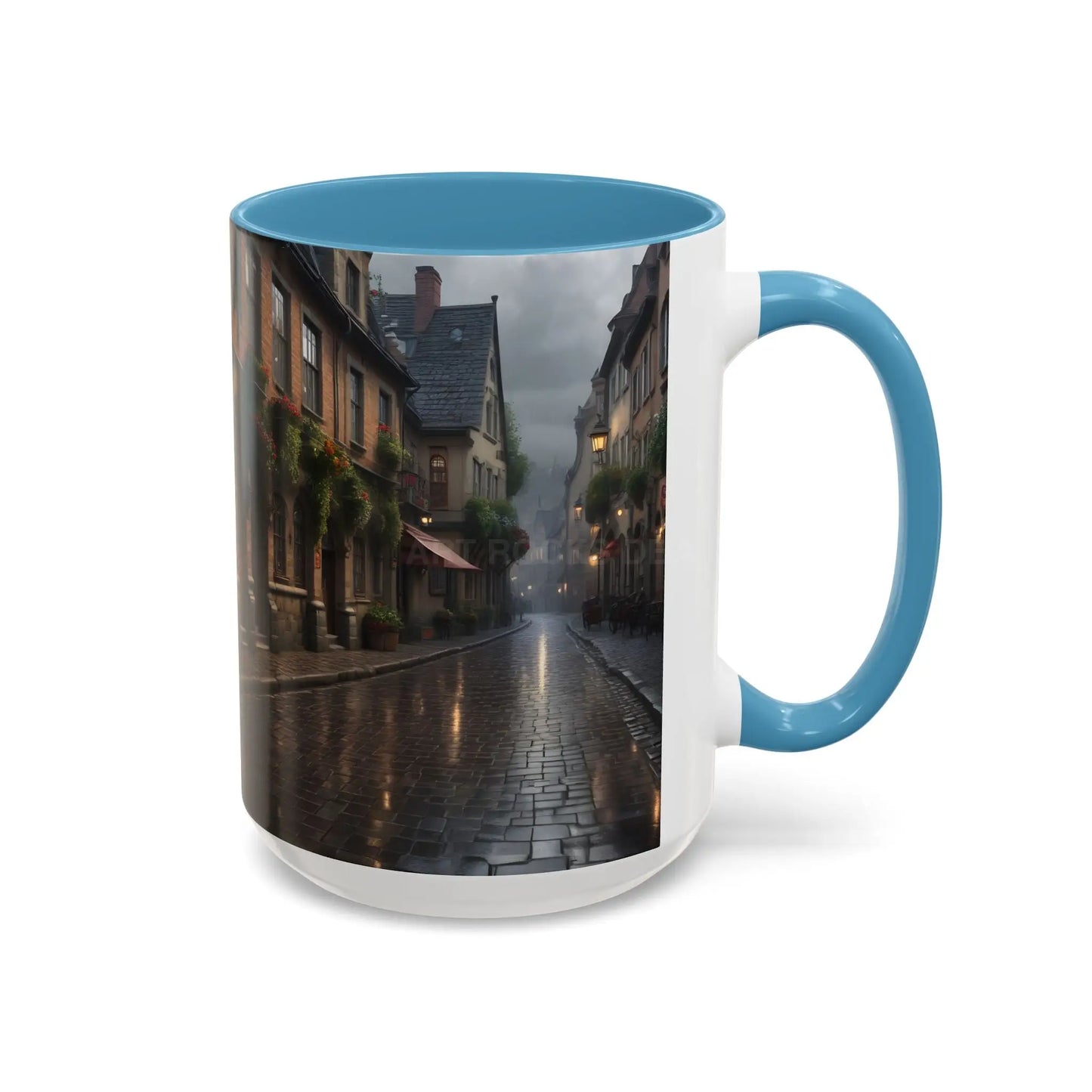 Cobblestone Rainy Street Accent Coffee Mug (11/15oz) — Cozy Evening Cityscape - Mug