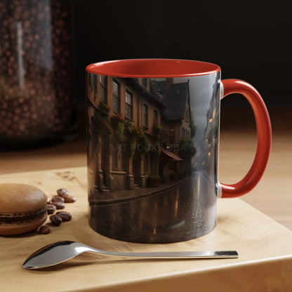 Cobblestone Rainy Street Accent Coffee Mug (11/15oz) — Cozy Evening Cityscape - Mug