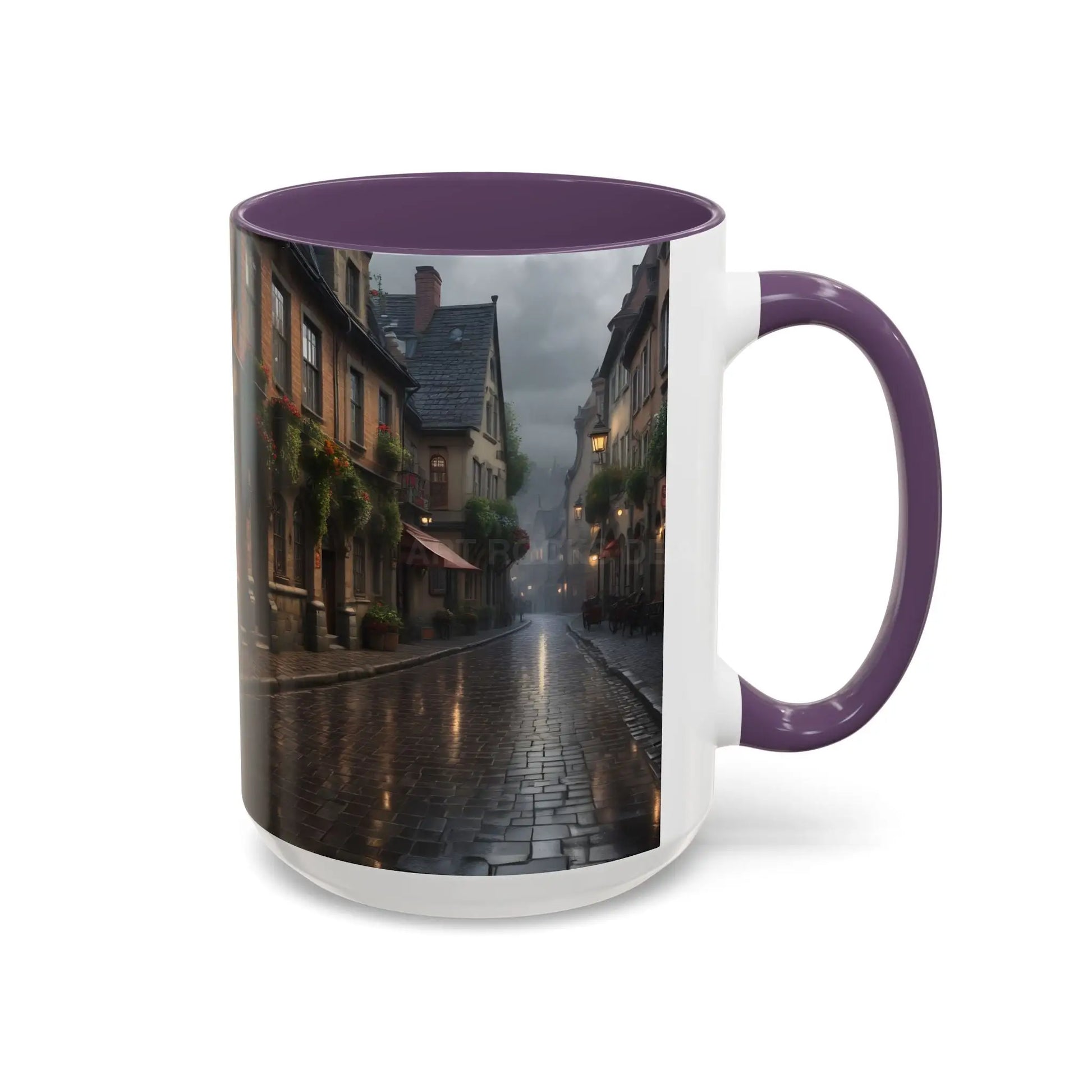 Cobblestone Rainy Street Accent Coffee Mug (11/15oz) — Cozy Evening Cityscape - Mug