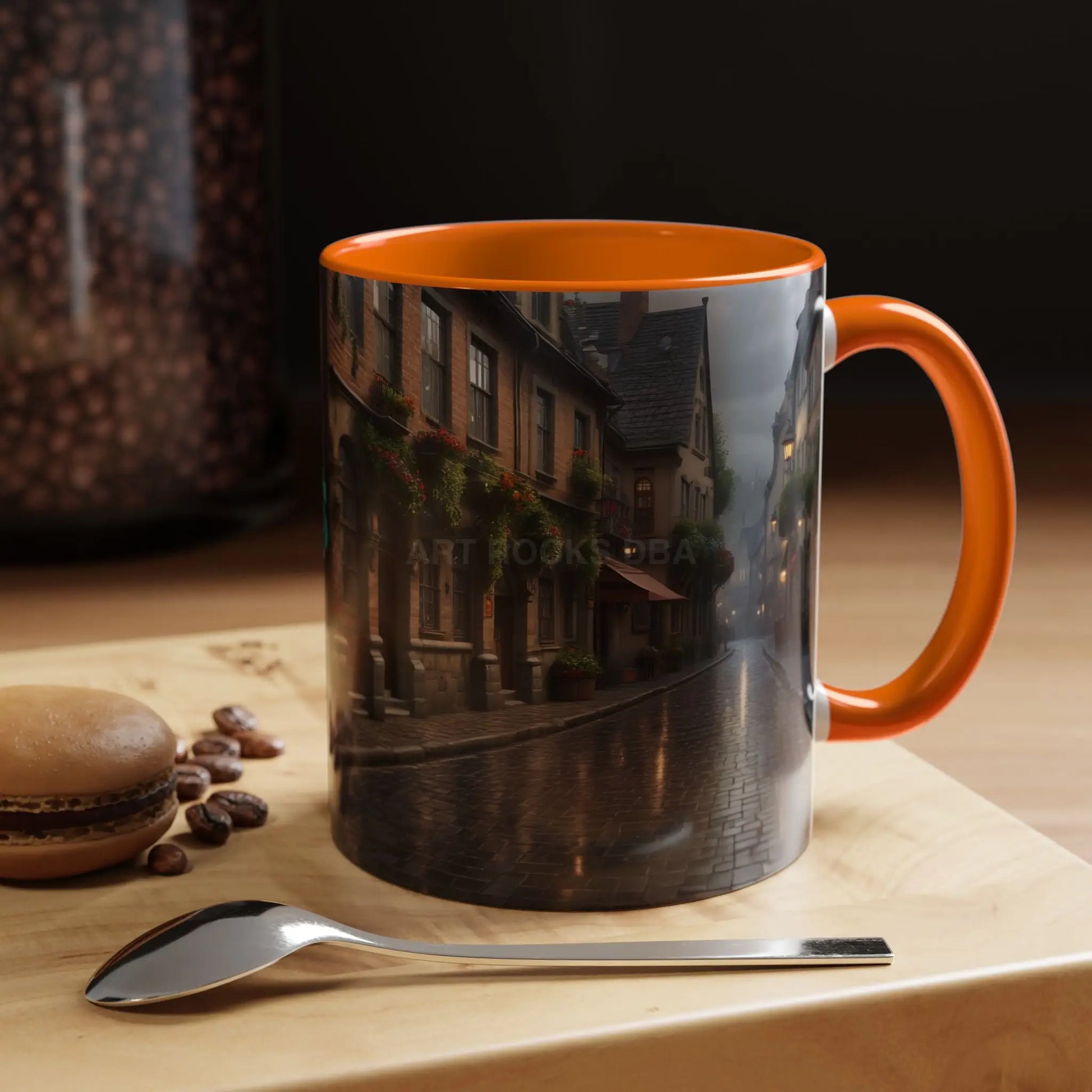 Cobblestone Rainy Street Accent Coffee Mug (11/15oz) — Cozy Evening Cityscape - Mug