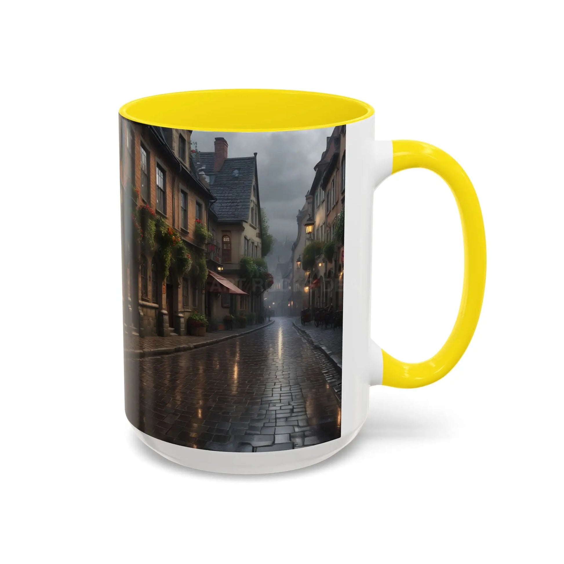 Cobblestone Rainy Street Accent Coffee Mug (11/15oz) — Cozy Evening Cityscape - Mug