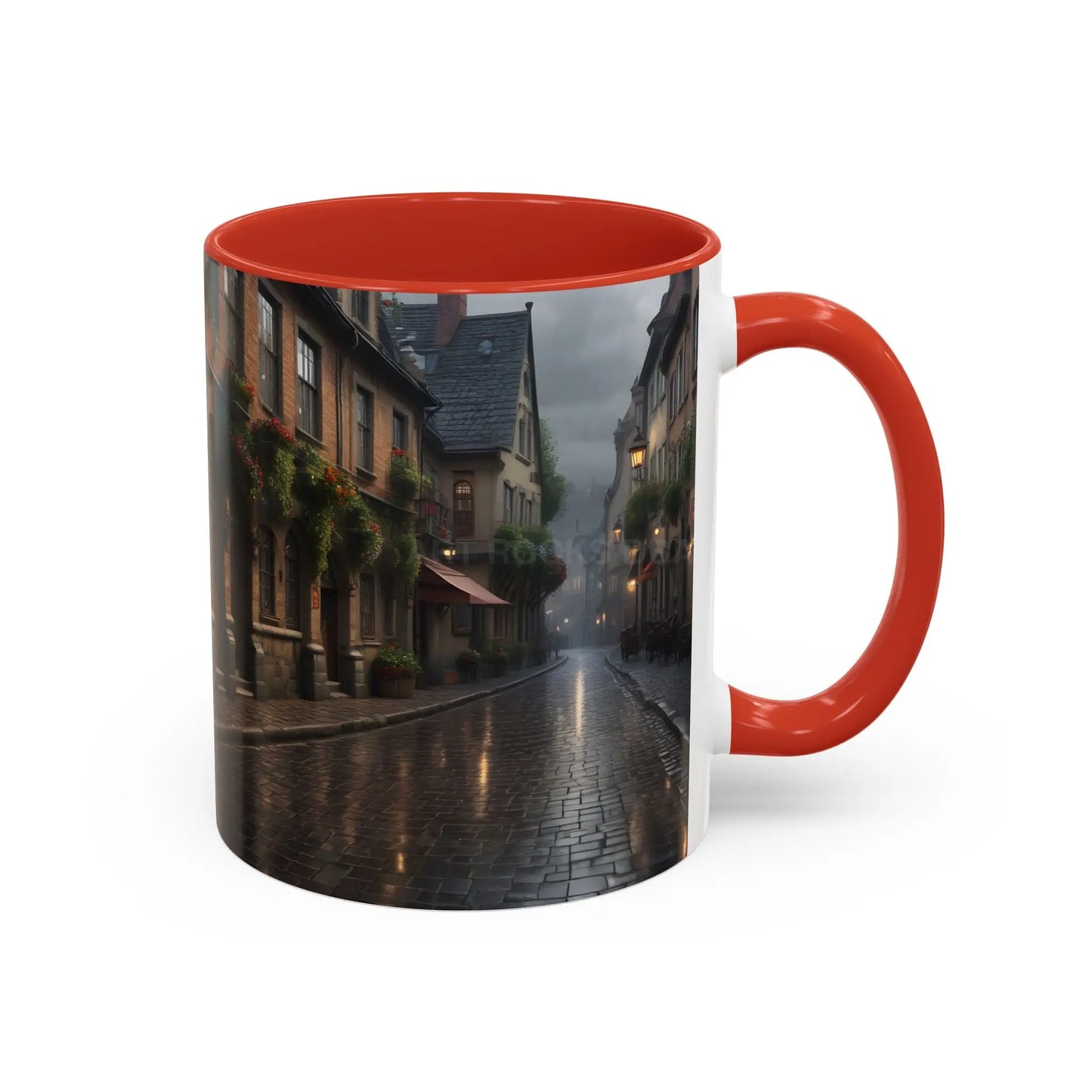 Cobblestone Rainy Street Accent Coffee Mug (11/15oz) — Cozy Evening Cityscape - Mug