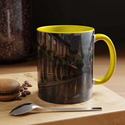 Cobblestone Rainy Street Accent Coffee Mug (11/15oz) — Cozy Evening Cityscape - Mug