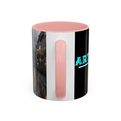 Cobblestone Rainy Street Accent Coffee Mug (11/15oz) — Cozy Evening Cityscape - Mug