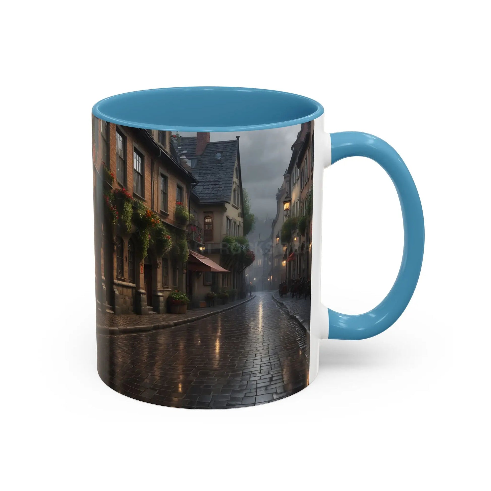 Cobblestone Rainy Street Accent Coffee Mug (11/15oz) — Cozy Evening Cityscape - Mug