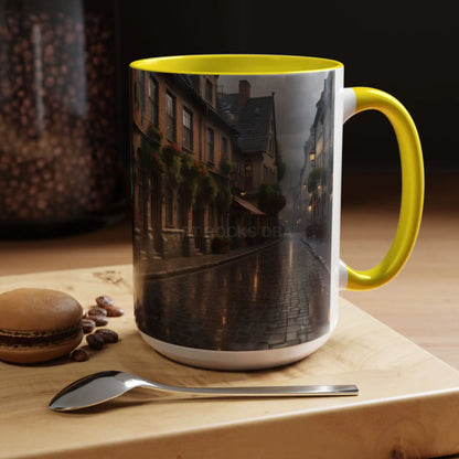 Cobblestone Rainy Street Accent Coffee Mug (11/15oz) — Cozy Evening Cityscape - Mug