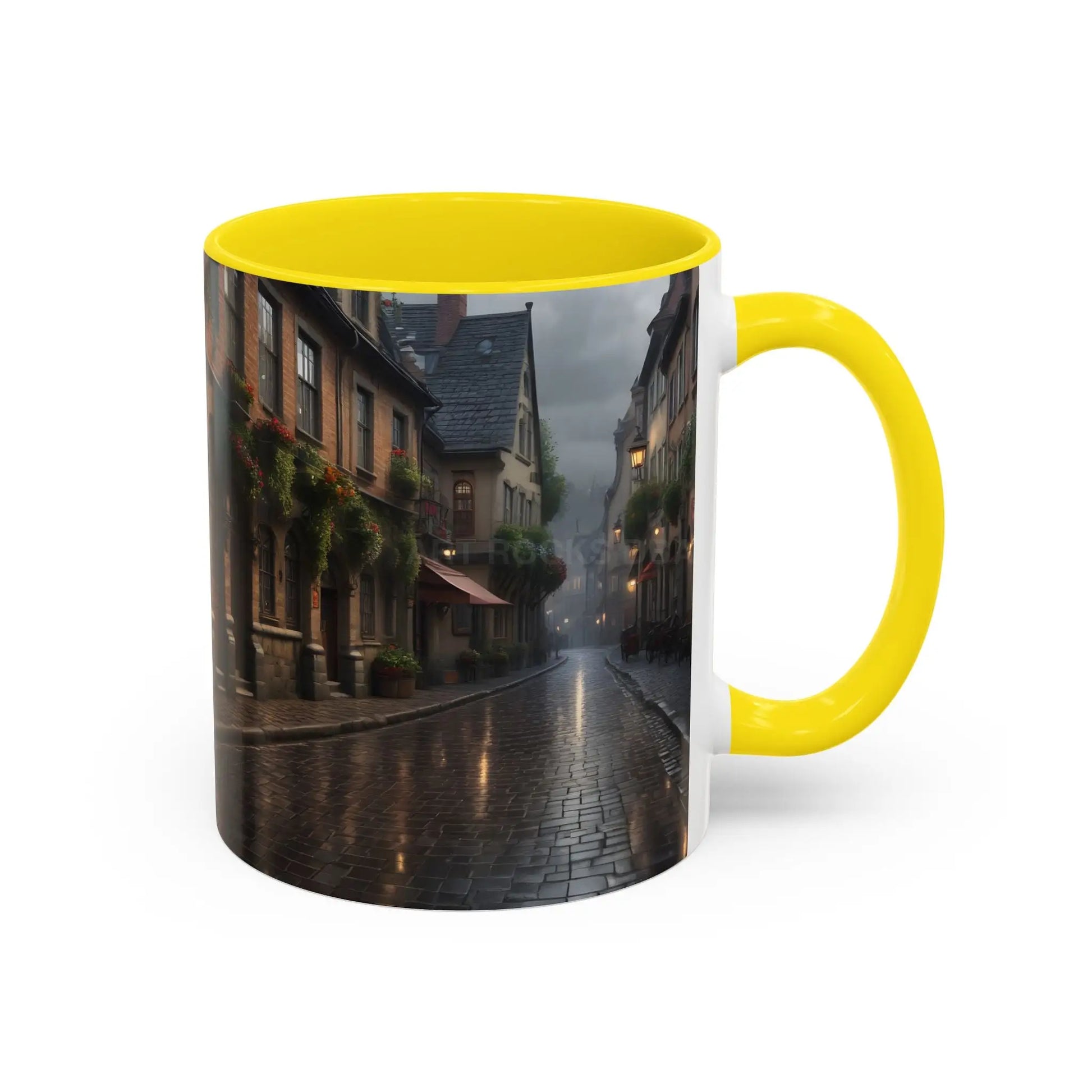 Cobblestone Rainy Street Accent Coffee Mug (11/15oz) — Cozy Evening Cityscape - Mug