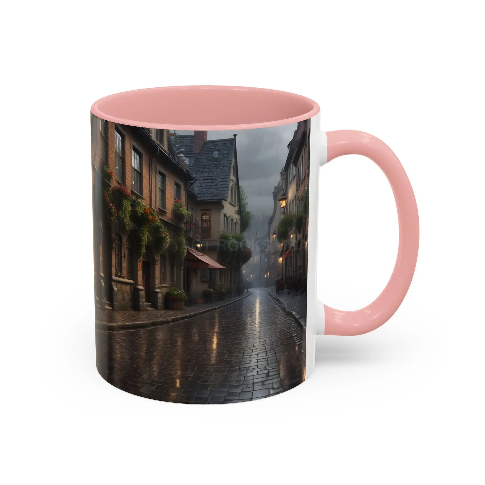 Cobblestone Rainy Street Accent Coffee Mug (11/15oz) — Cozy Evening Cityscape - Mug