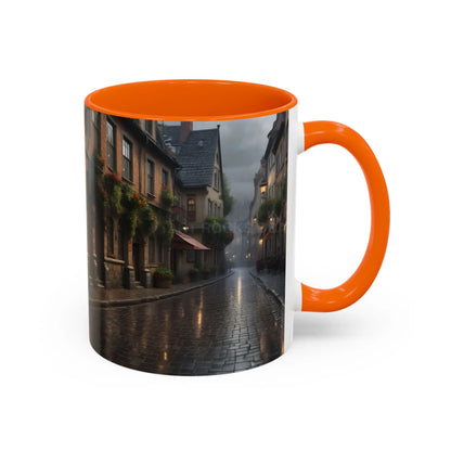 Cobblestone Rainy Street Accent Coffee Mug (11/15oz) — Cozy Evening Cityscape - Mug