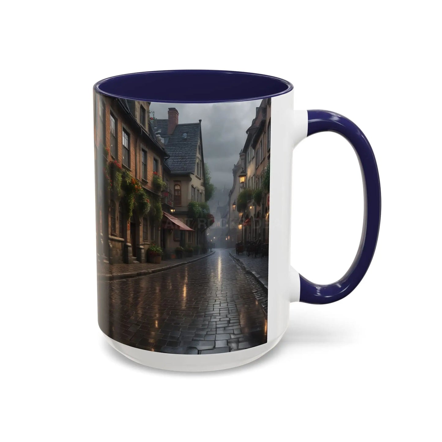 Cobblestone Rainy Street Accent Coffee Mug (11/15oz) — Cozy Evening Cityscape - Mug