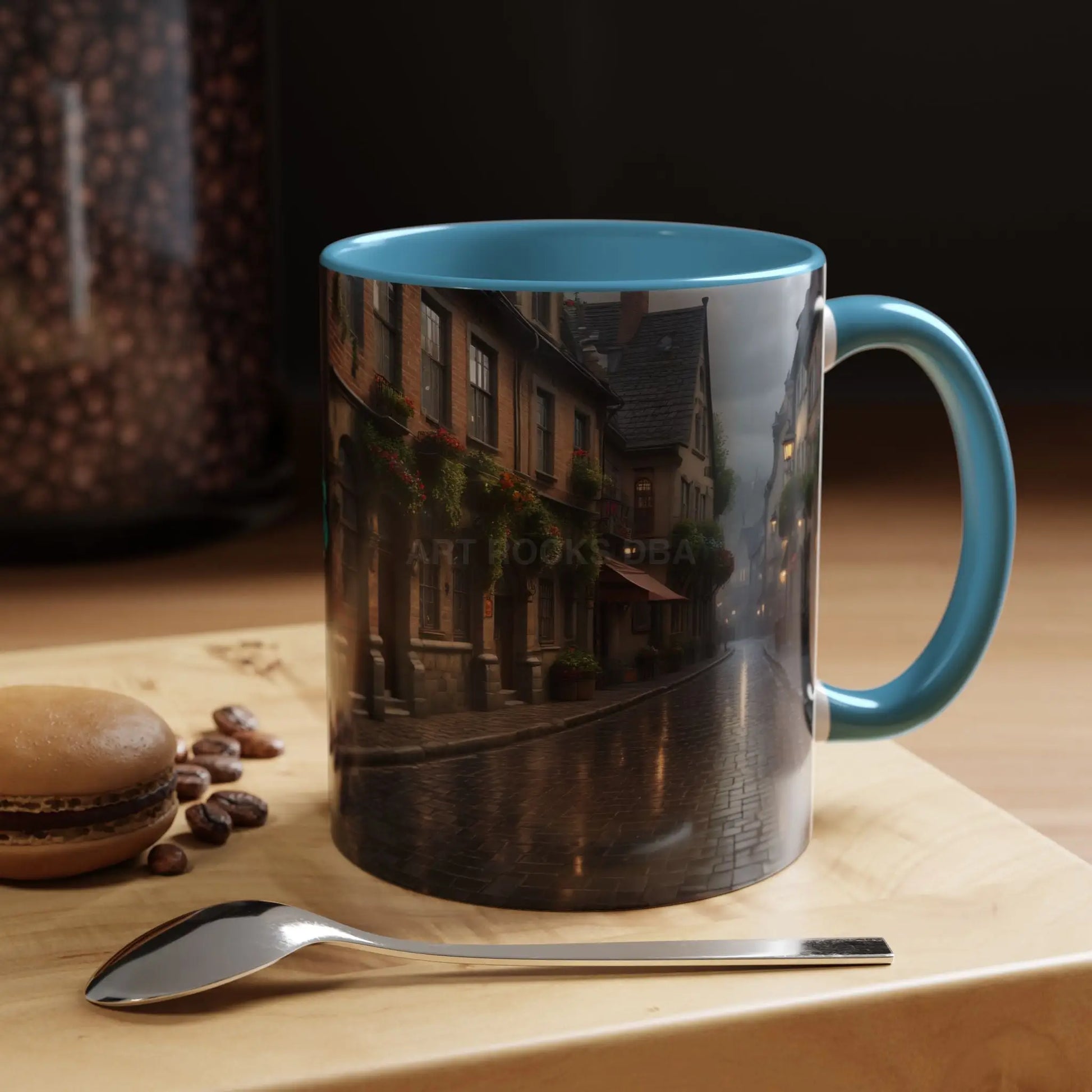 Cobblestone Rainy Street Accent Coffee Mug (11/15oz) — Cozy Evening Cityscape - Mug