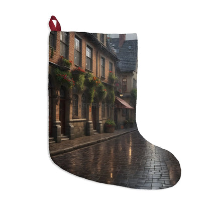 Cobblestone Street Christmas Stocking - Cozy European Village Holiday Decor - One size - Home Decor