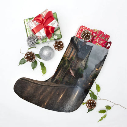 Cobblestone Street Christmas Stocking - Cozy European Village Holiday Decor - One size - Home Decor
