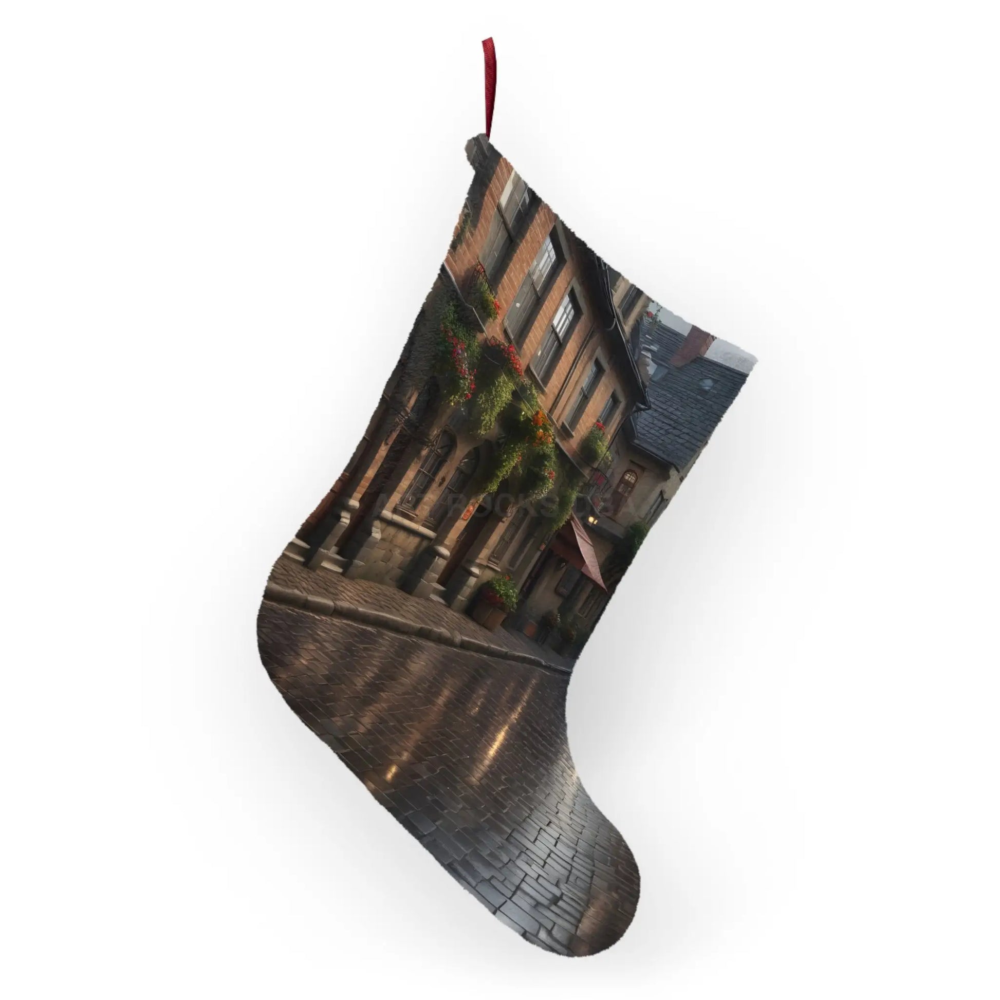 Cobblestone Street Christmas Stocking - Cozy European Village Holiday Decor - One size - Home Decor