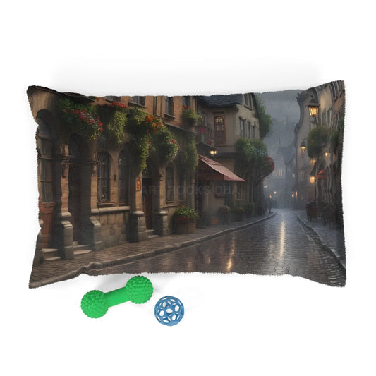 Cobblestone Street Pet Bed — Vintage European Village Decorative Dog & Cat Pillow - 28’’ × 18’’ - Pets