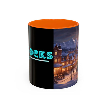 Coffee Mug — Cozy Christmas Village Holiday Scene (Accent 11/15oz) - 11oz / Orange - Mug