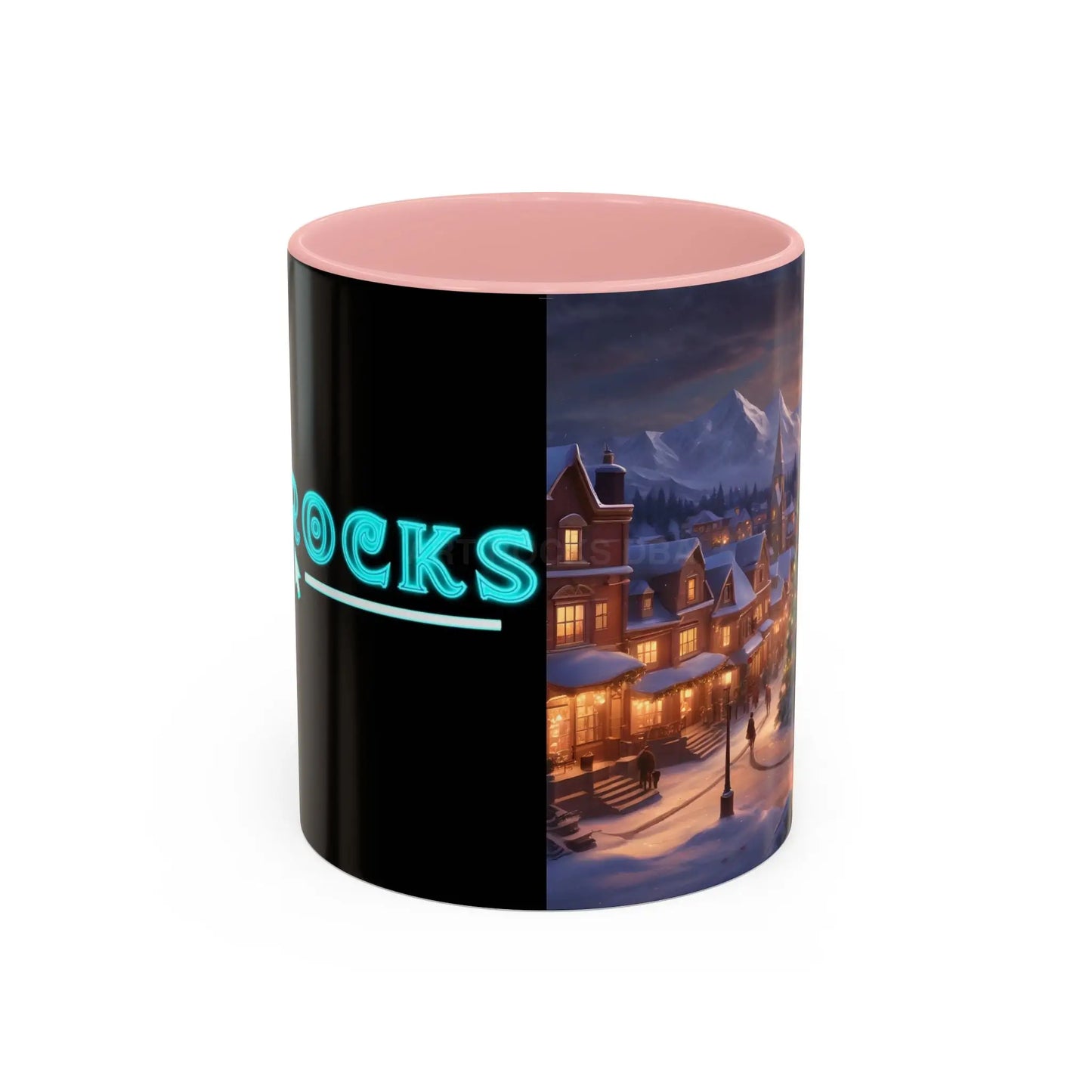 Coffee Mug — Cozy Christmas Village Holiday Scene (Accent 11/15oz) - 11oz / Pink - Mug