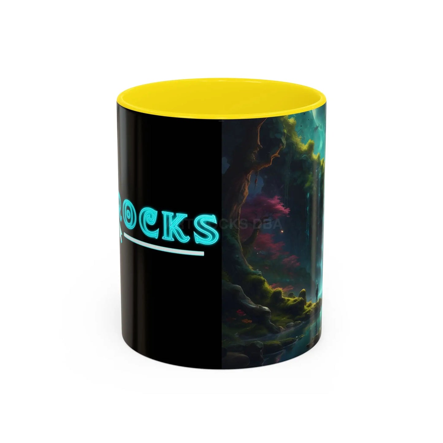 Coffee Mug — Fantasy Waterfall Landscape Accent Mug (11/15oz) - 11oz / Yellow - Mug