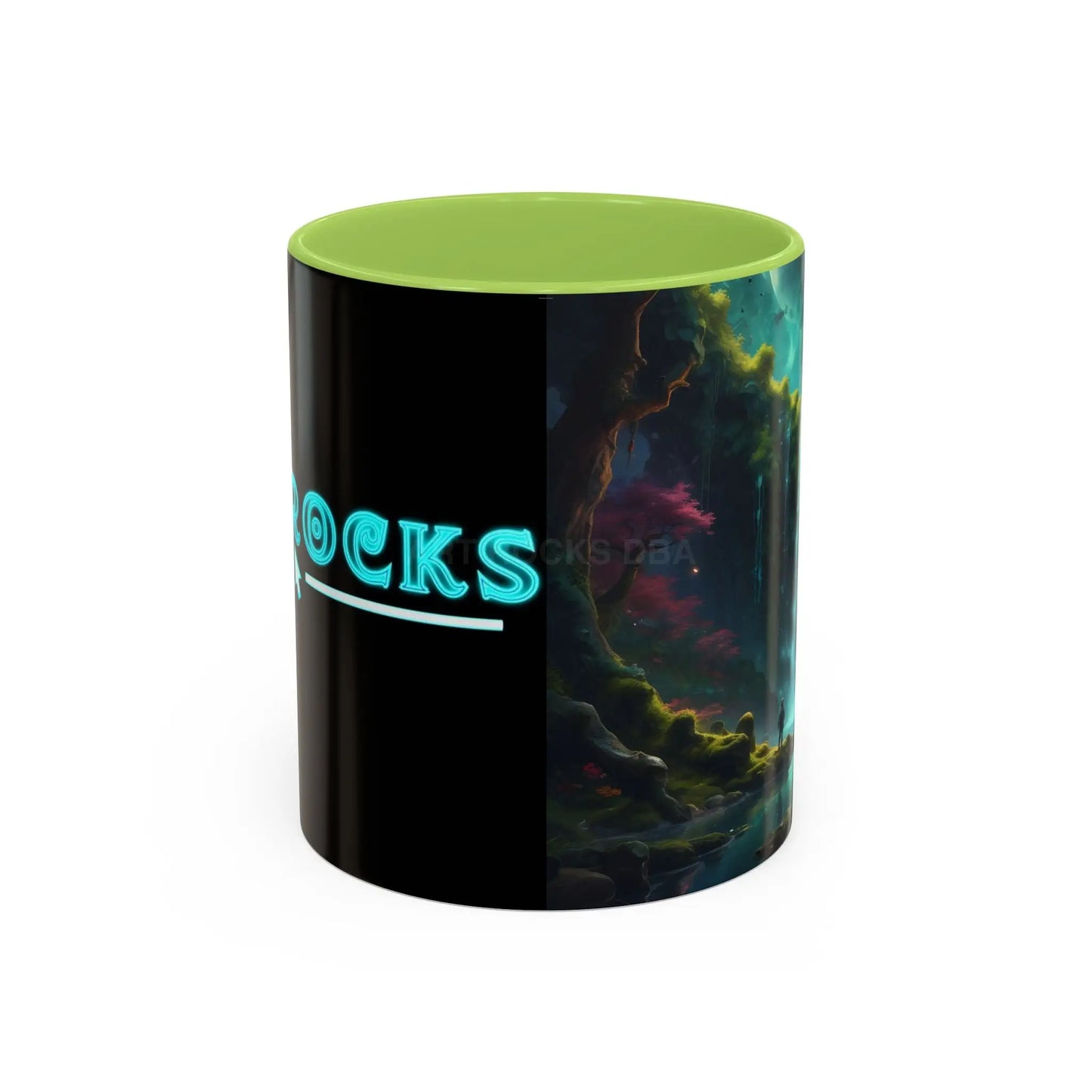 Coffee Mug — Fantasy Waterfall Landscape Accent Mug (11/15oz) - 11oz / Light Green - Mug