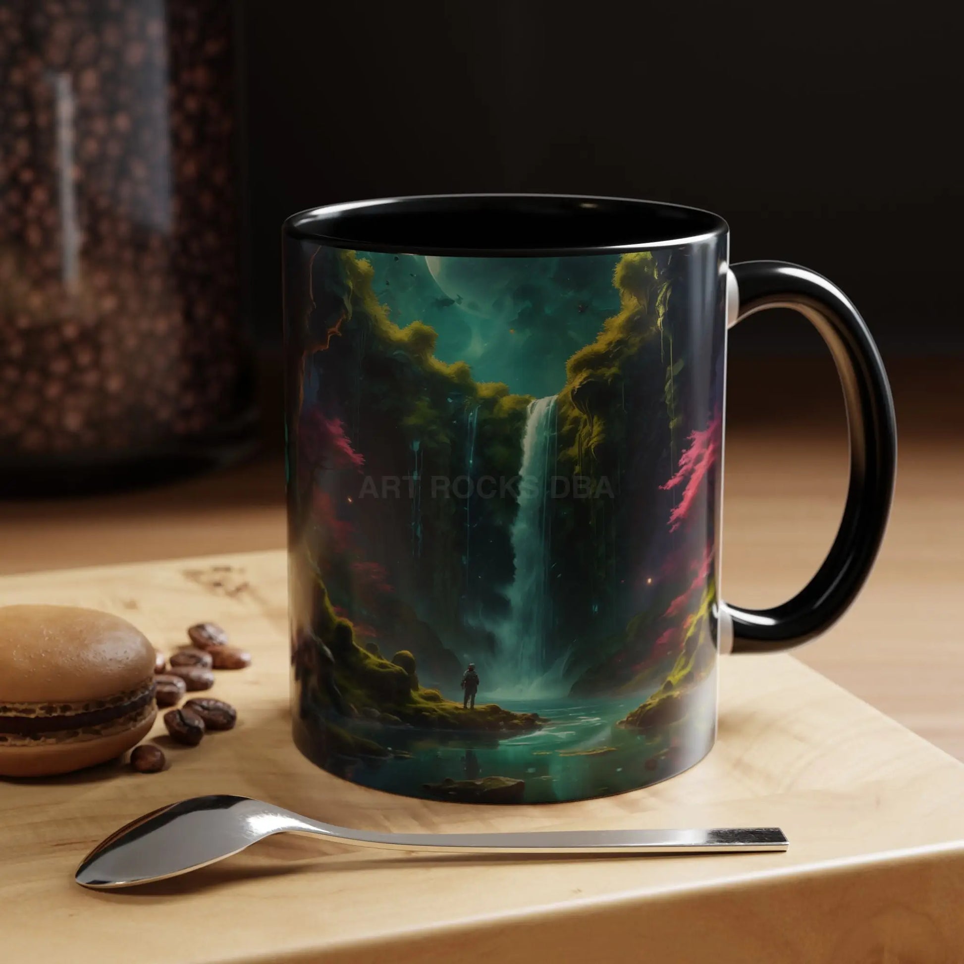 Coffee Mug — Fantasy Waterfall Landscape Accent Mug (11/15oz) - 11oz / Black - Mug