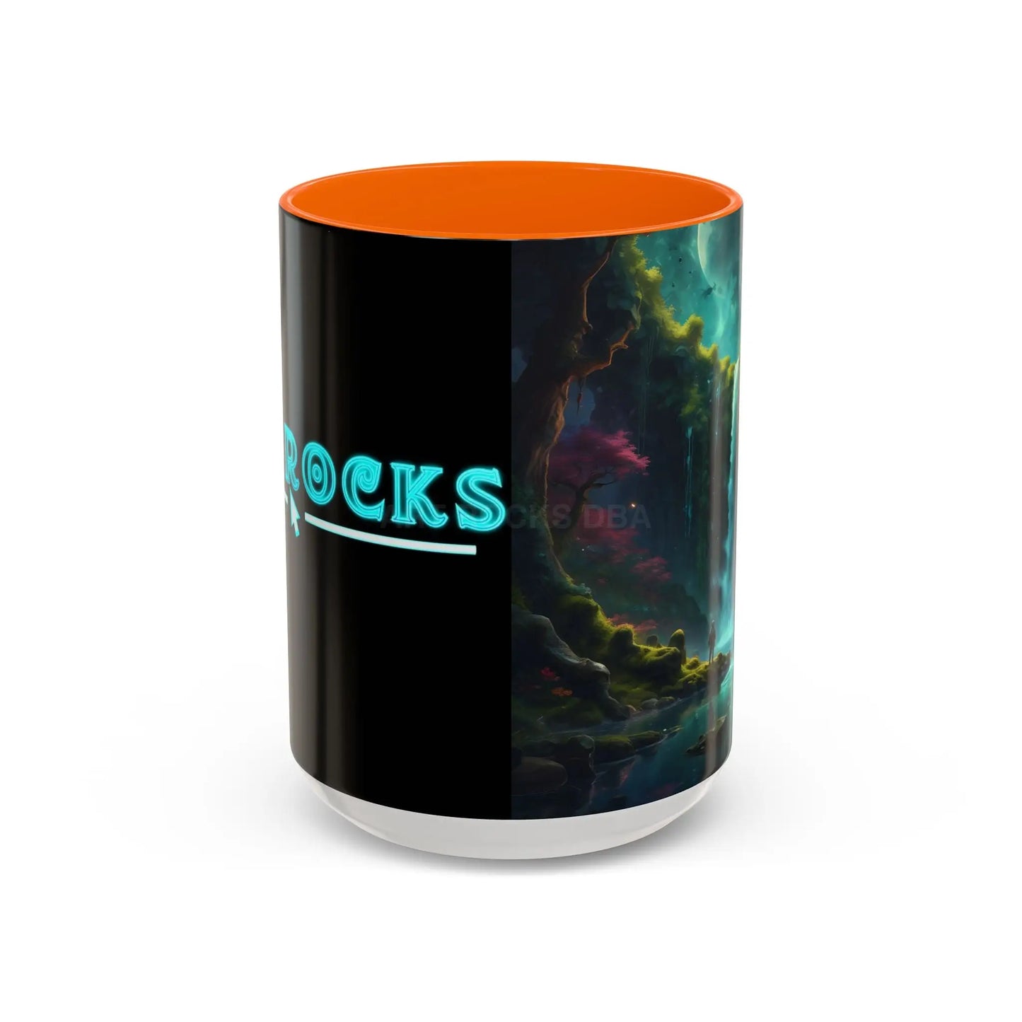 Coffee Mug — Fantasy Waterfall Landscape Accent Mug (11/15oz) - 15oz / Orange - Mug