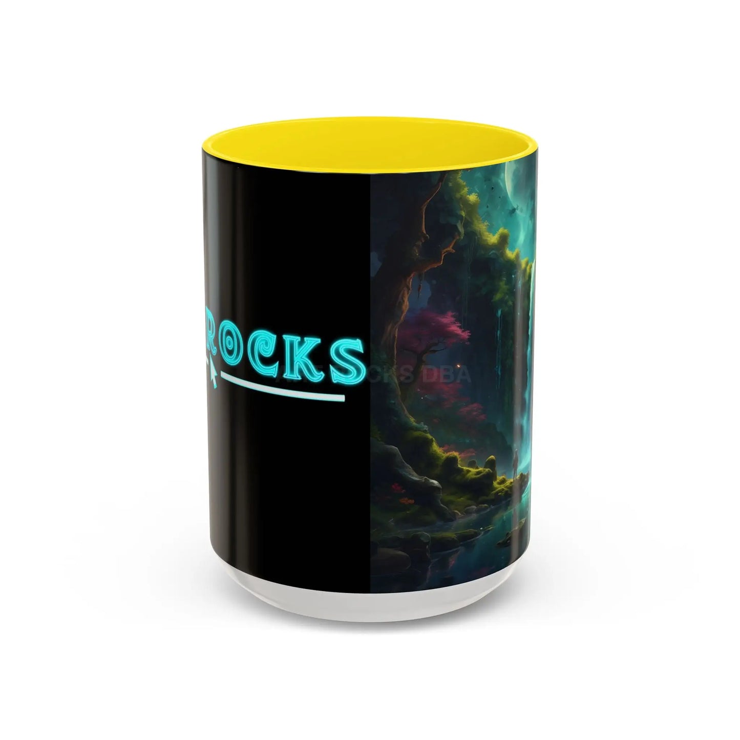 Coffee Mug — Fantasy Waterfall Landscape Accent Mug (11/15oz) - 15oz / Yellow - Mug