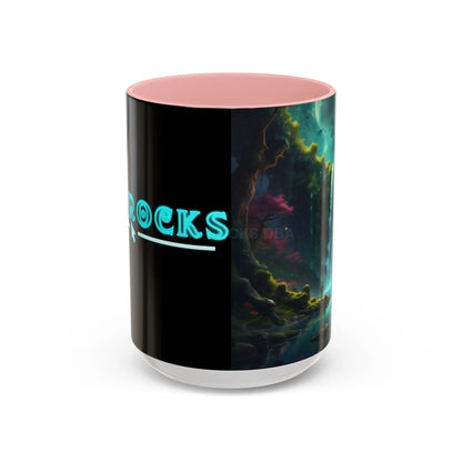 Coffee Mug — Fantasy Waterfall Landscape Accent Mug (11/15oz) - 15oz / Pink - Mug
