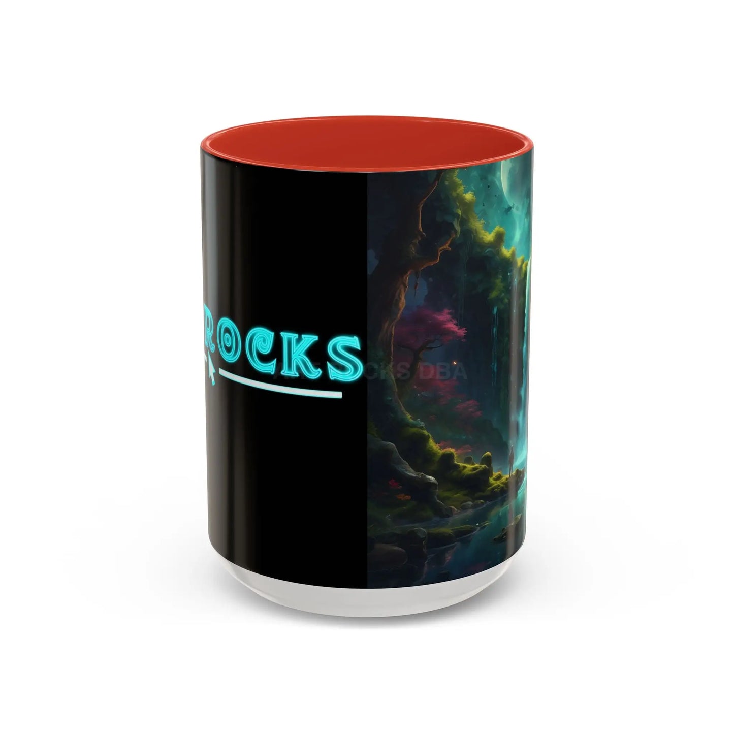 Coffee Mug — Fantasy Waterfall Landscape Accent Mug (11/15oz) - 15oz / Red - Mug