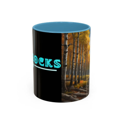 Coffee Mug — Mountain River with Aspen Trees Accent (11/15 oz) - 11oz / Light Blue - Mug