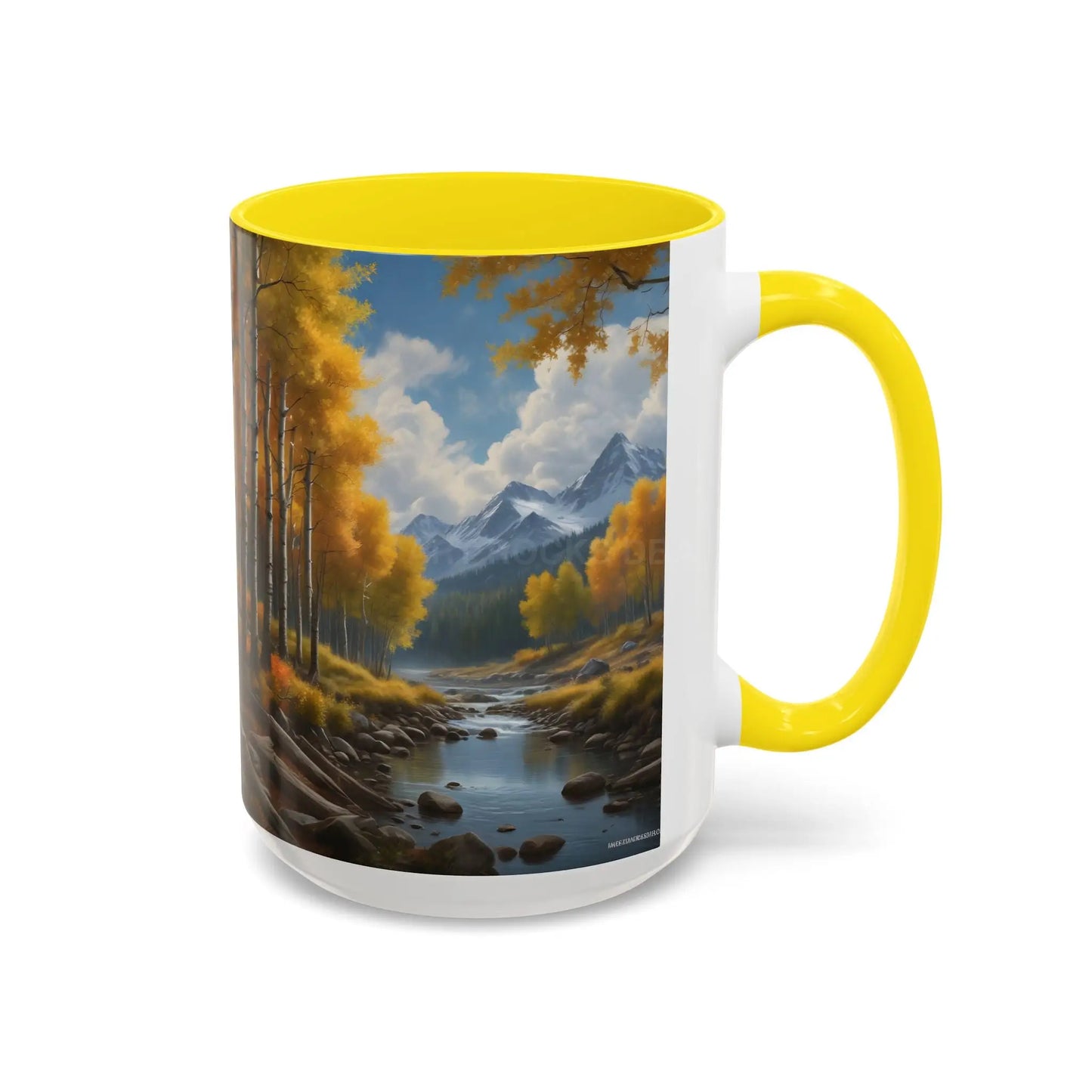 Coffee Mug — Mountain River with Aspen Trees Accent (11/15 oz) - Mug