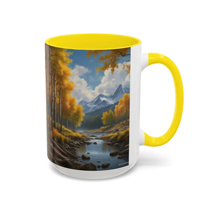 Coffee Mug — Mountain River with Aspen Trees Accent (11/15 oz) - Mug