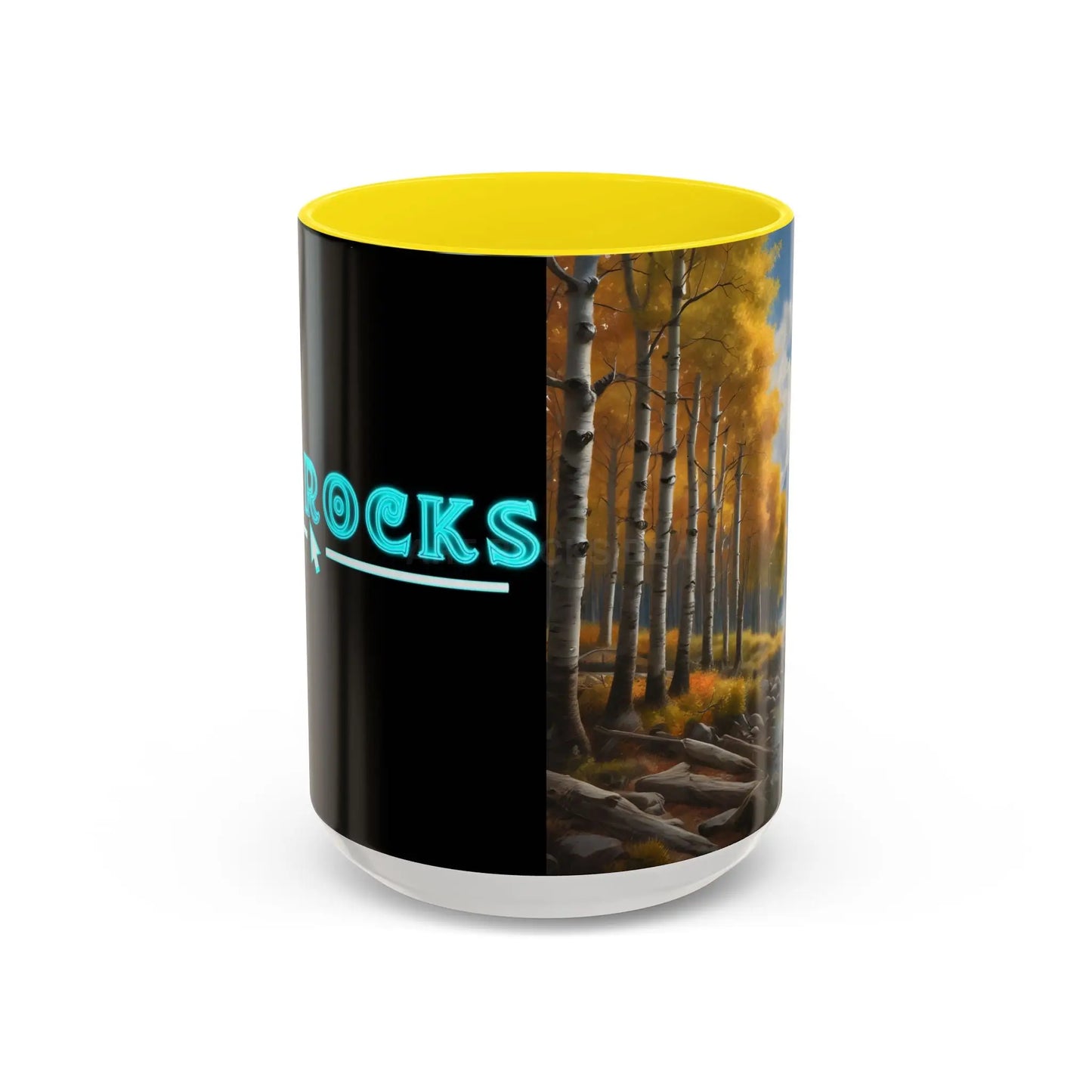 Coffee Mug — Mountain River with Aspen Trees Accent (11/15 oz) - 15oz / Yellow - Mug