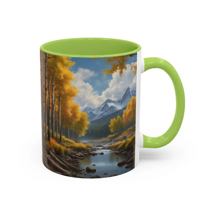 Coffee Mug — Mountain River with Aspen Trees Accent (11/15 oz) - Mug