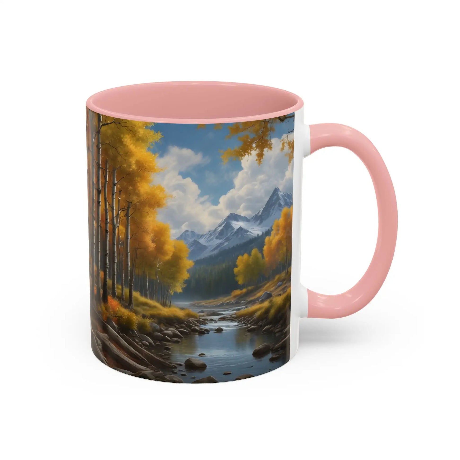 Coffee Mug — Mountain River with Aspen Trees Accent (11/15 oz) - Mug