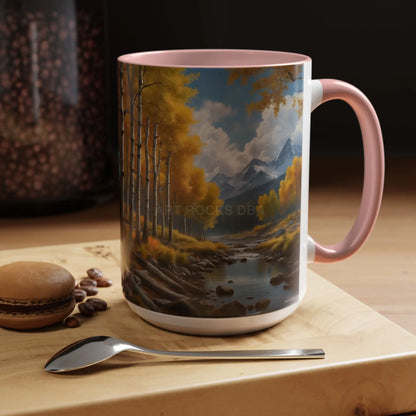 Coffee Mug — Mountain River with Aspen Trees Accent (11/15 oz) - Mug