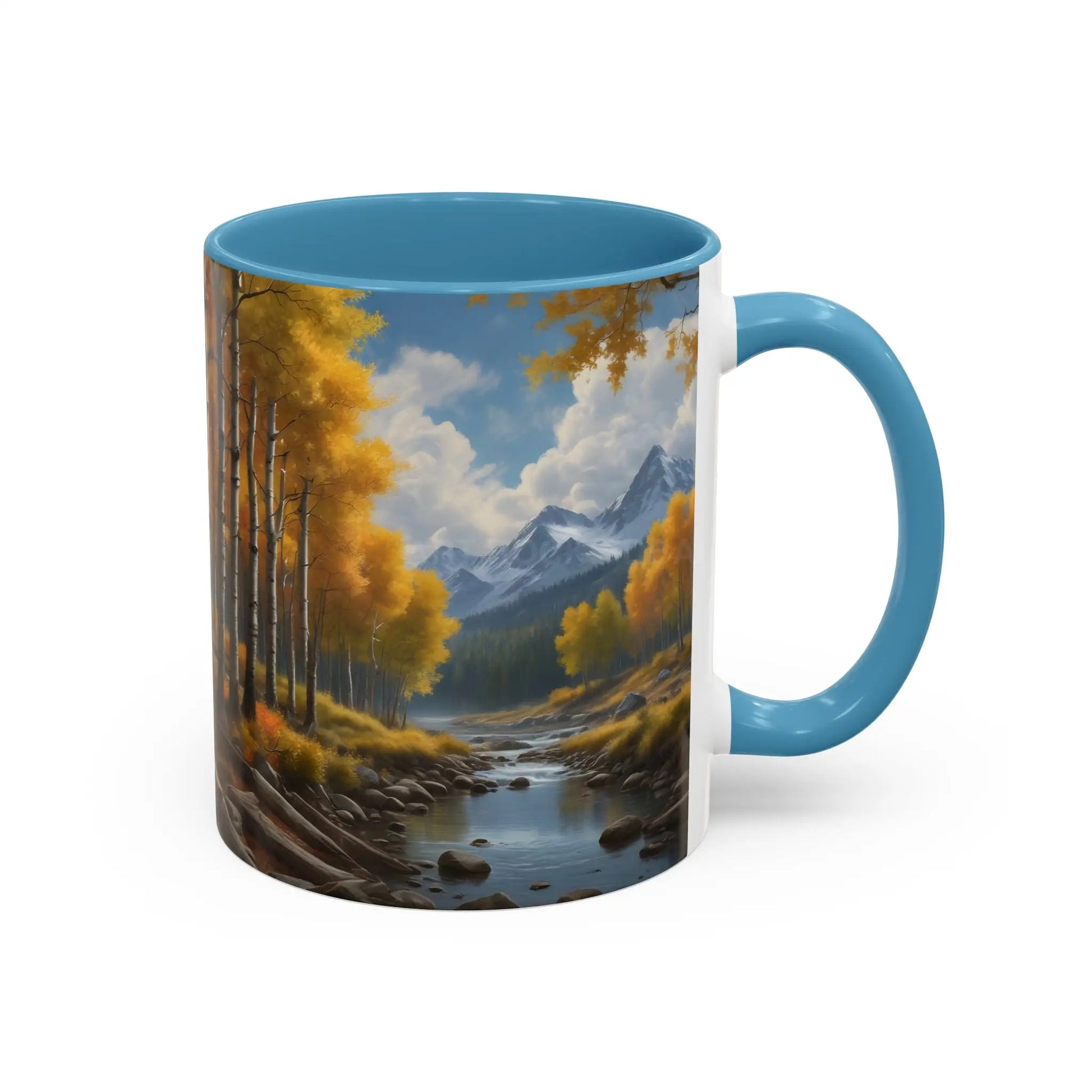 Coffee Mug — Mountain River with Aspen Trees Accent (11/15 oz) - Mug