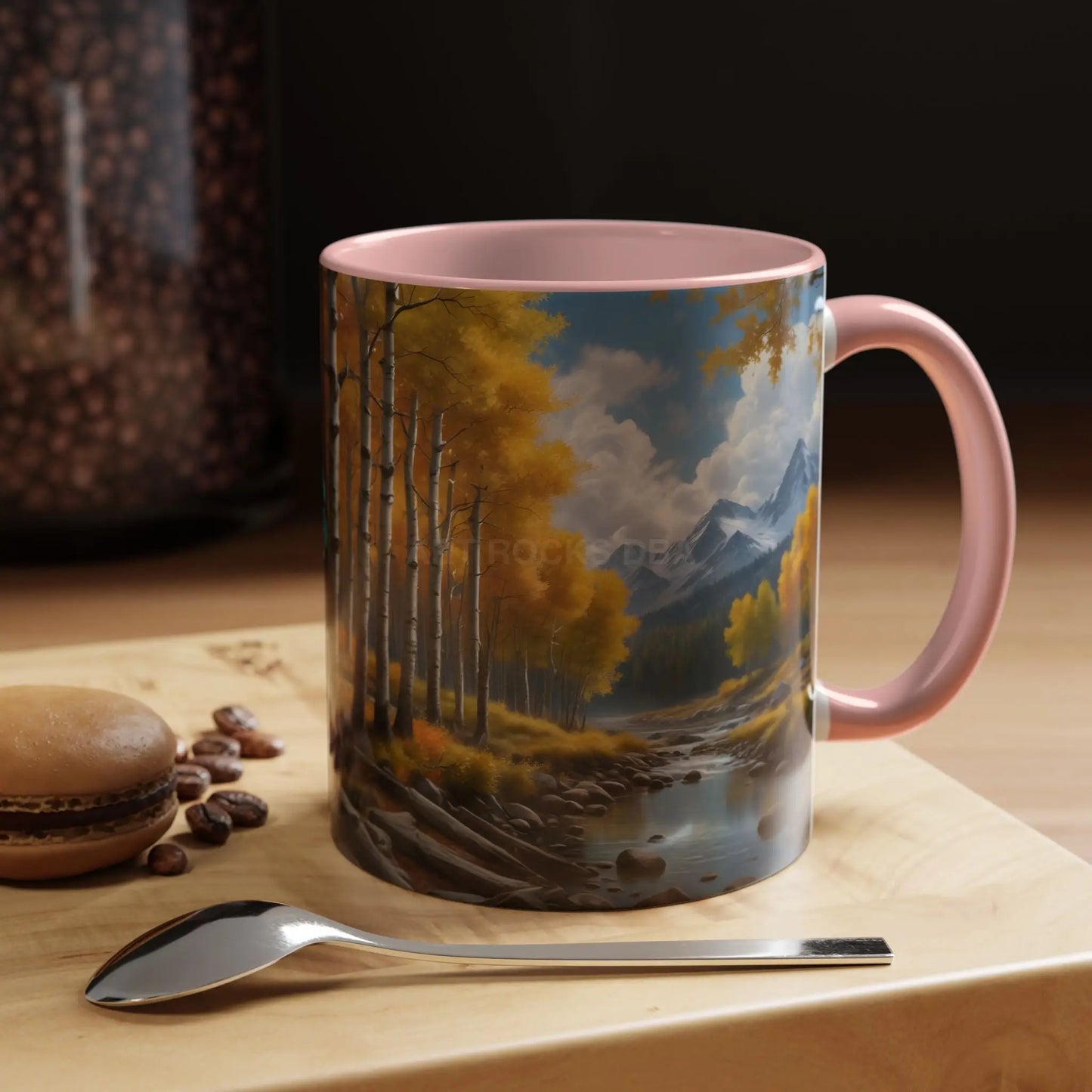Coffee Mug — Mountain River with Aspen Trees Accent (11/15 oz) - Mug